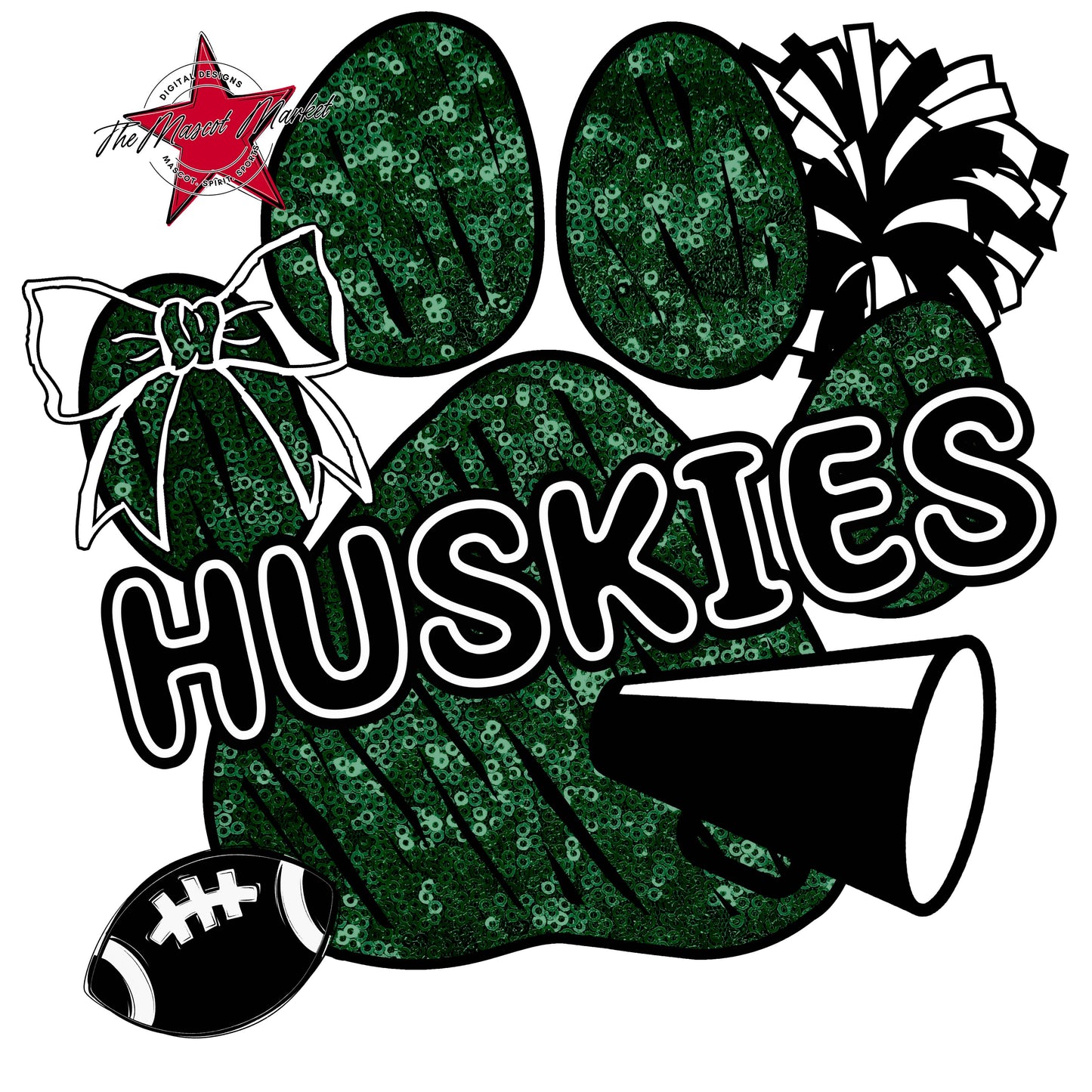 Huskies Sequins Paw Print Design-Green