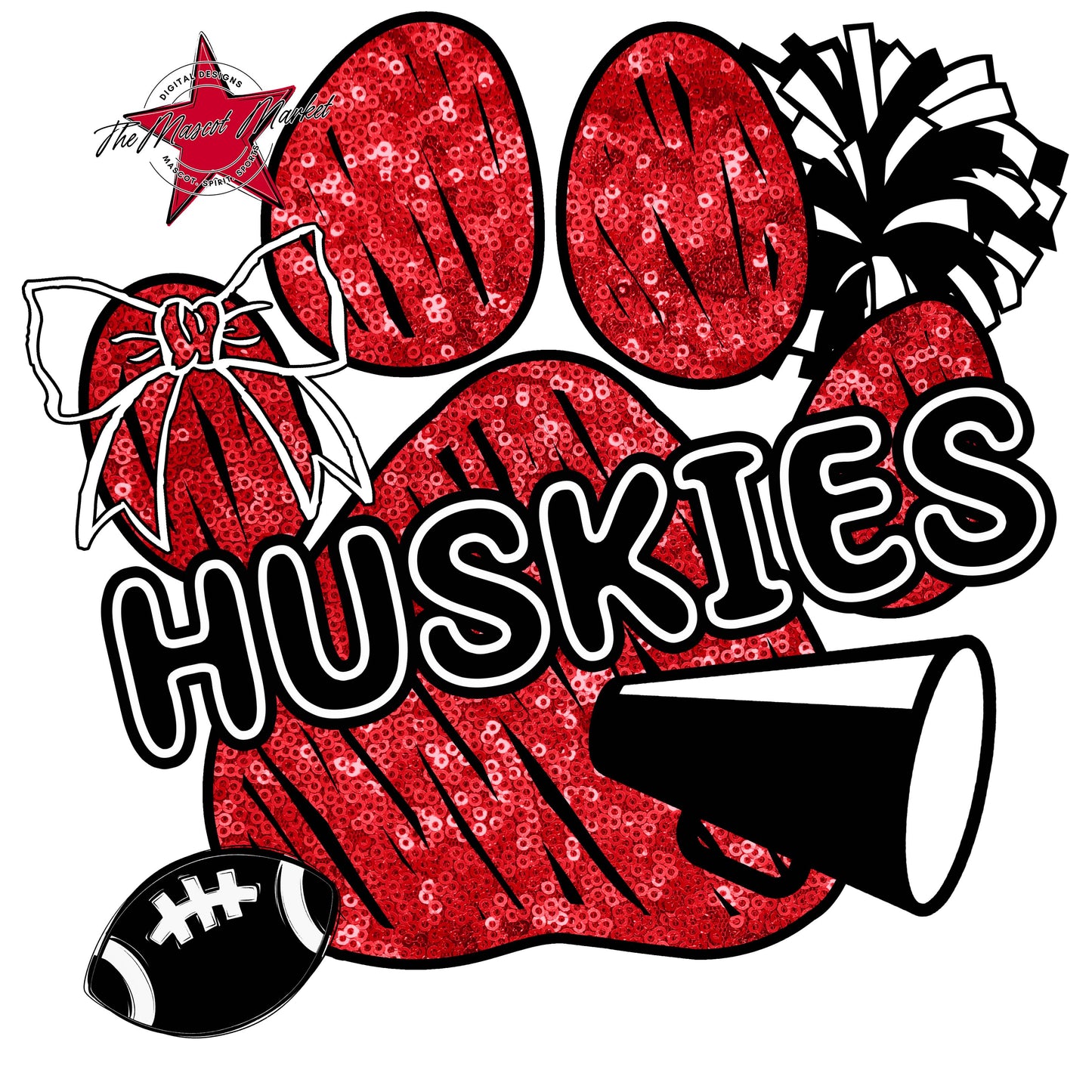 Huskies Sequins Paw Print Design-Red