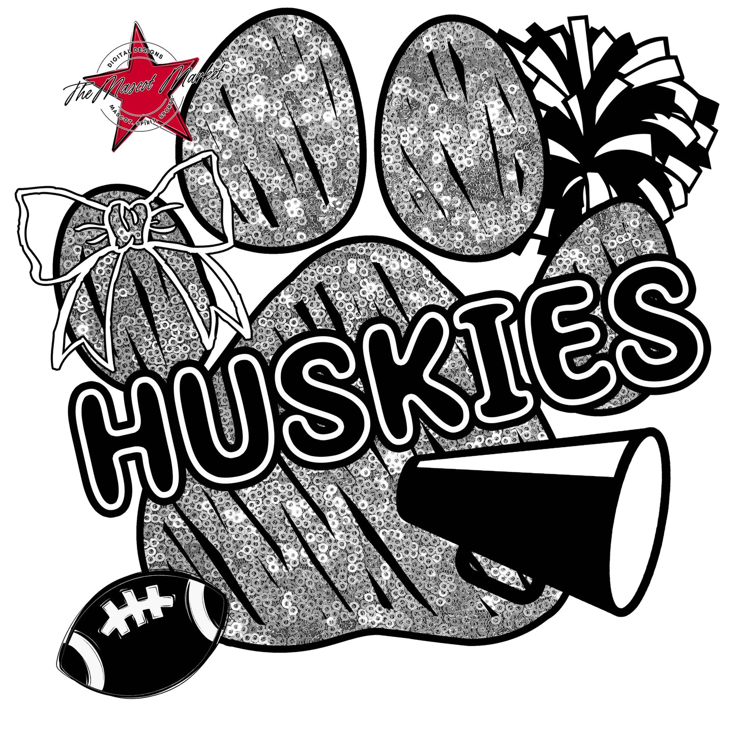 Huskies Sequins Paw Print Design-Silver