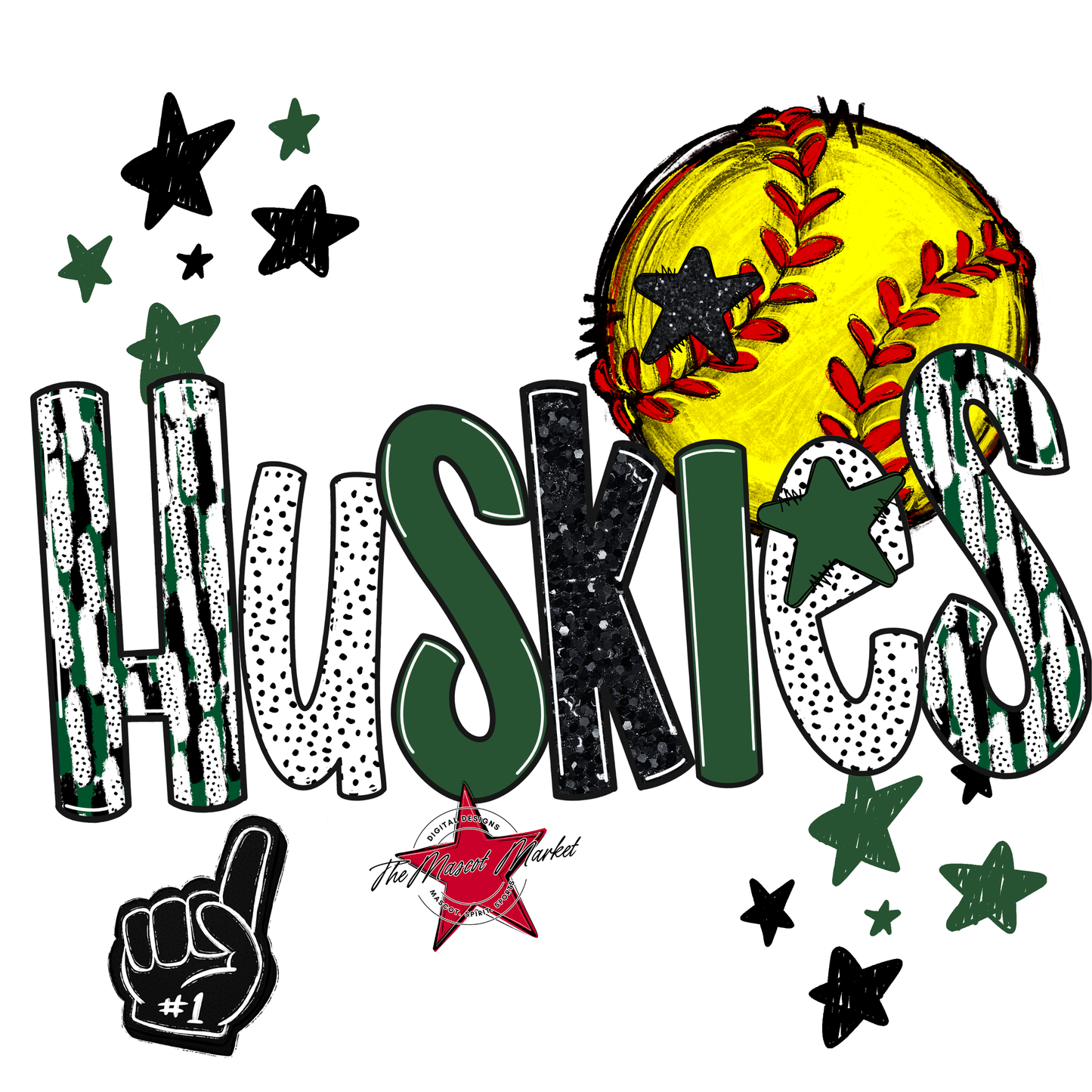 Huskies Softball Scrape-Green
