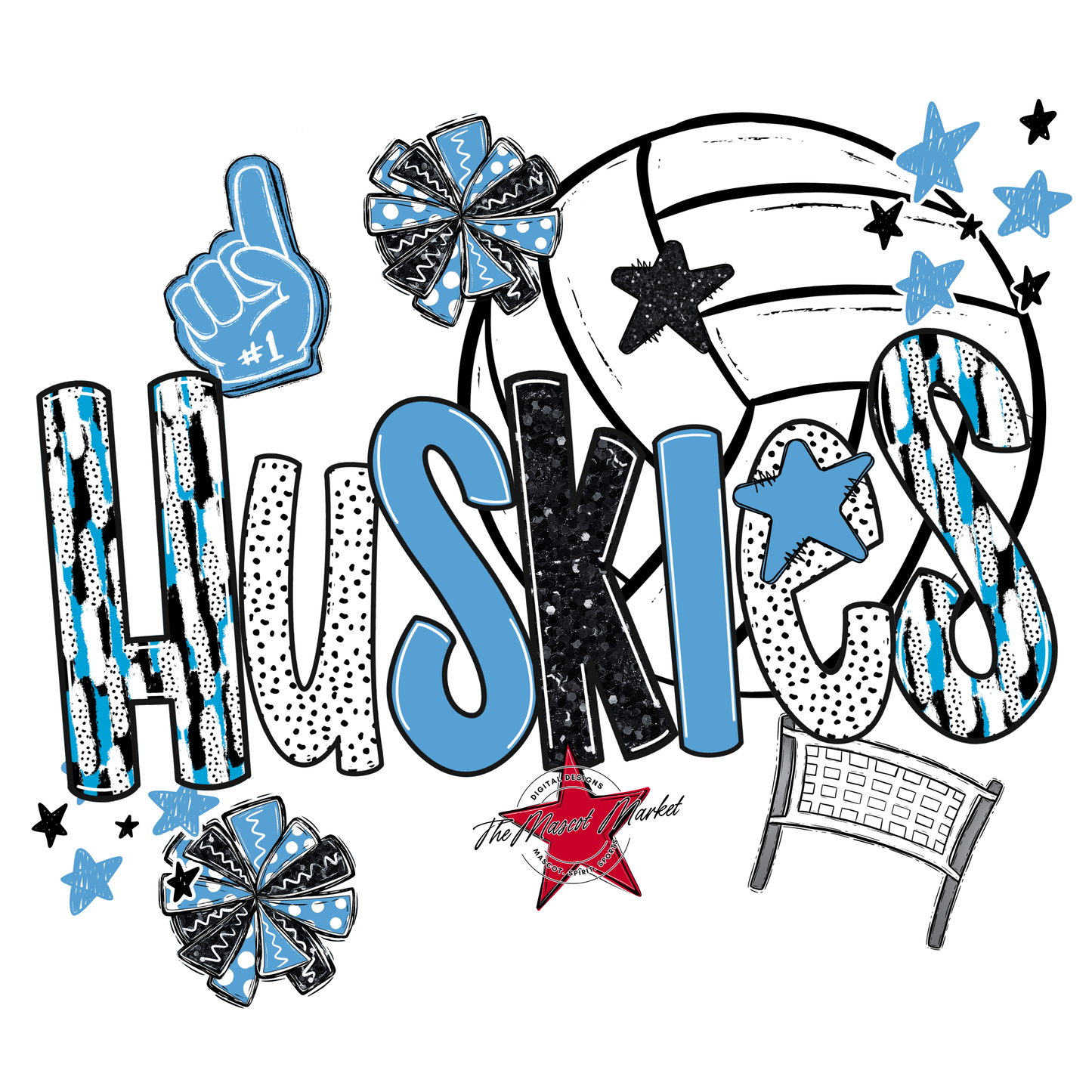 Huskies Volleyball Scrape-Carolina Blue