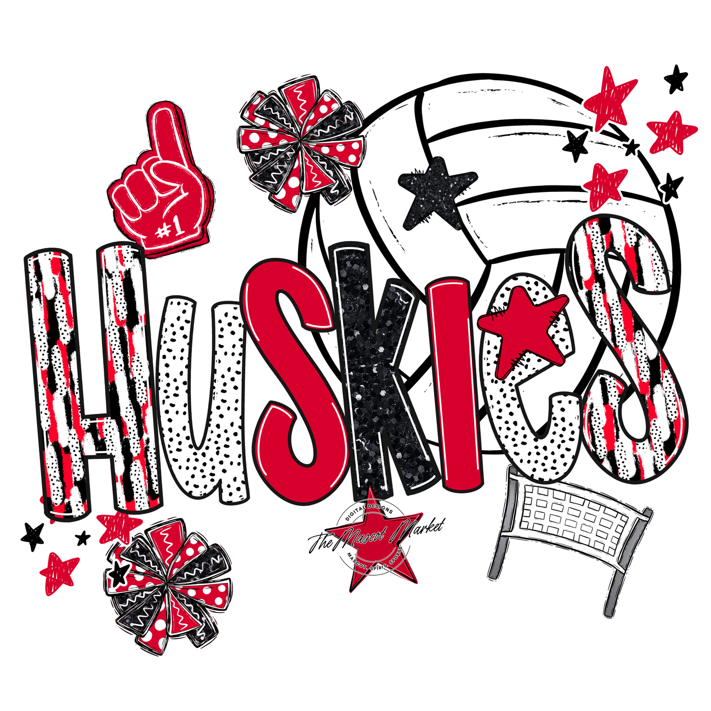Huskies Volleyball Scrape-Red