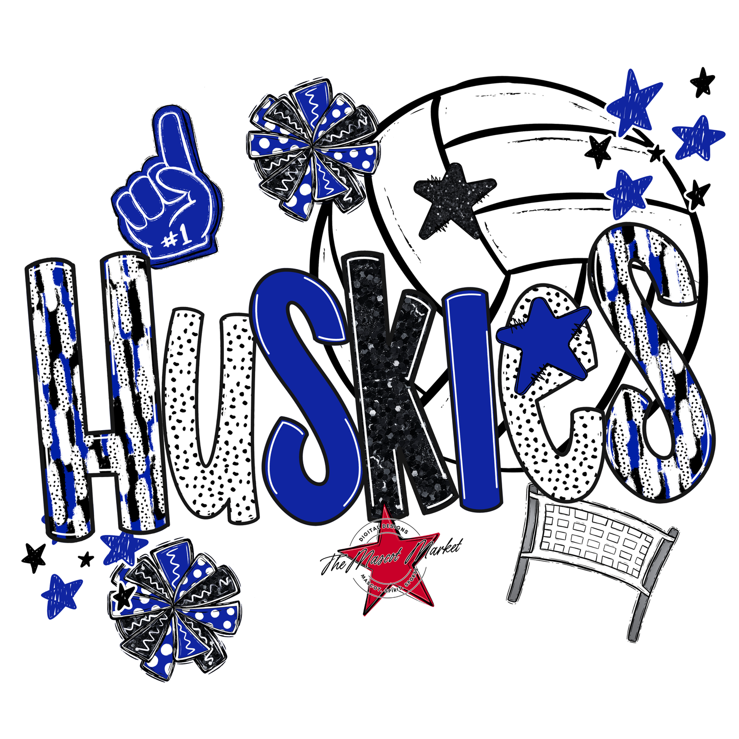 Huskies Volleyball Scrape-Royal Blue