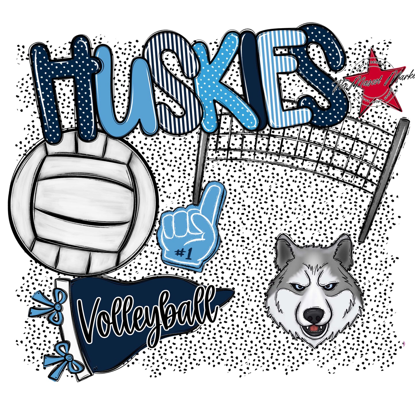 Huskies Volleyball Spirit-Navy & Carolina Blue