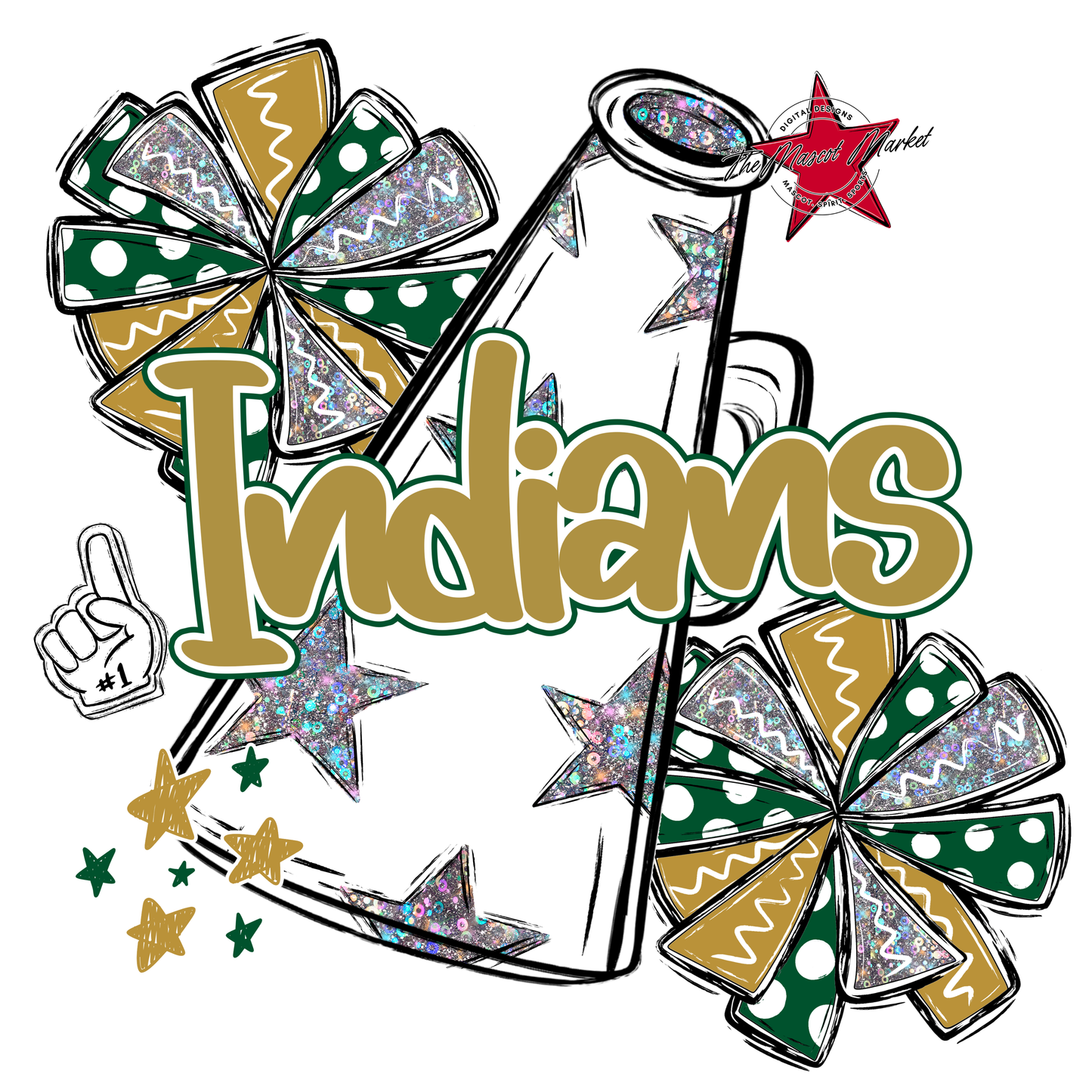 Indians Alpha Megaphone Design-Green-Gold