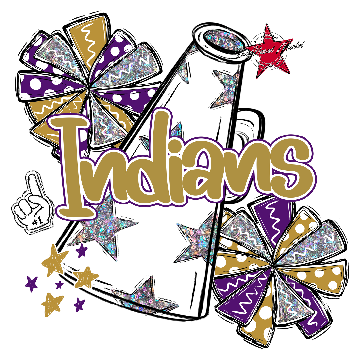 Indians Alpha Megaphone Design-Purple-Gold