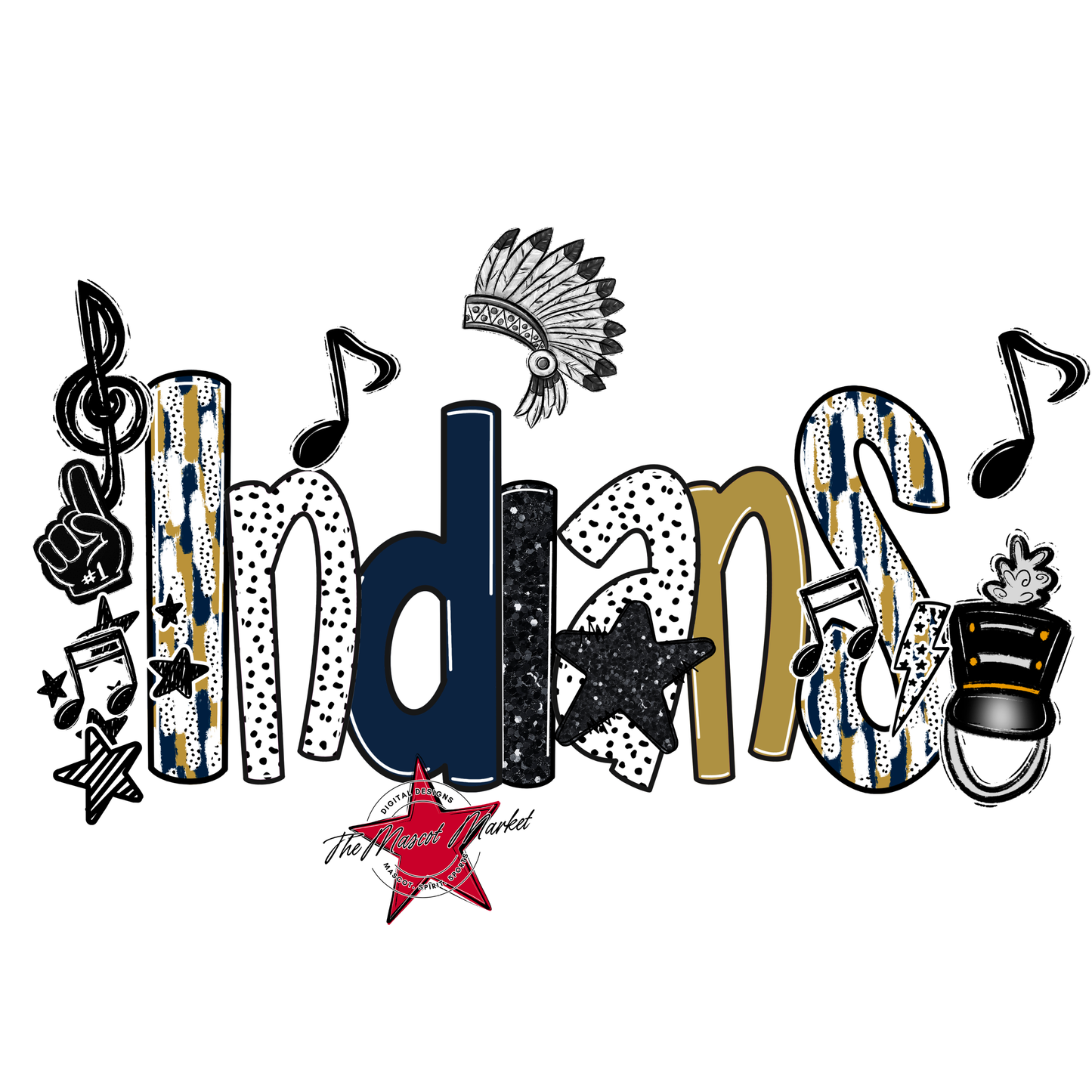 Indians Band Scrape-Navy-Gold