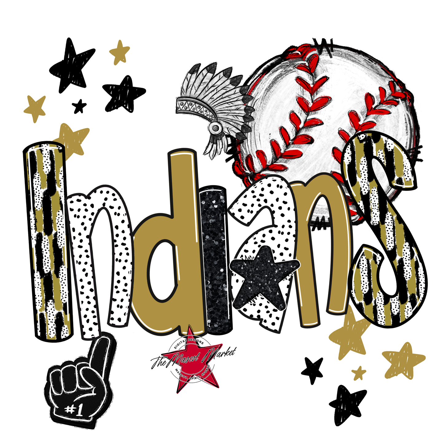 Indians Baseball Scrape-Gold