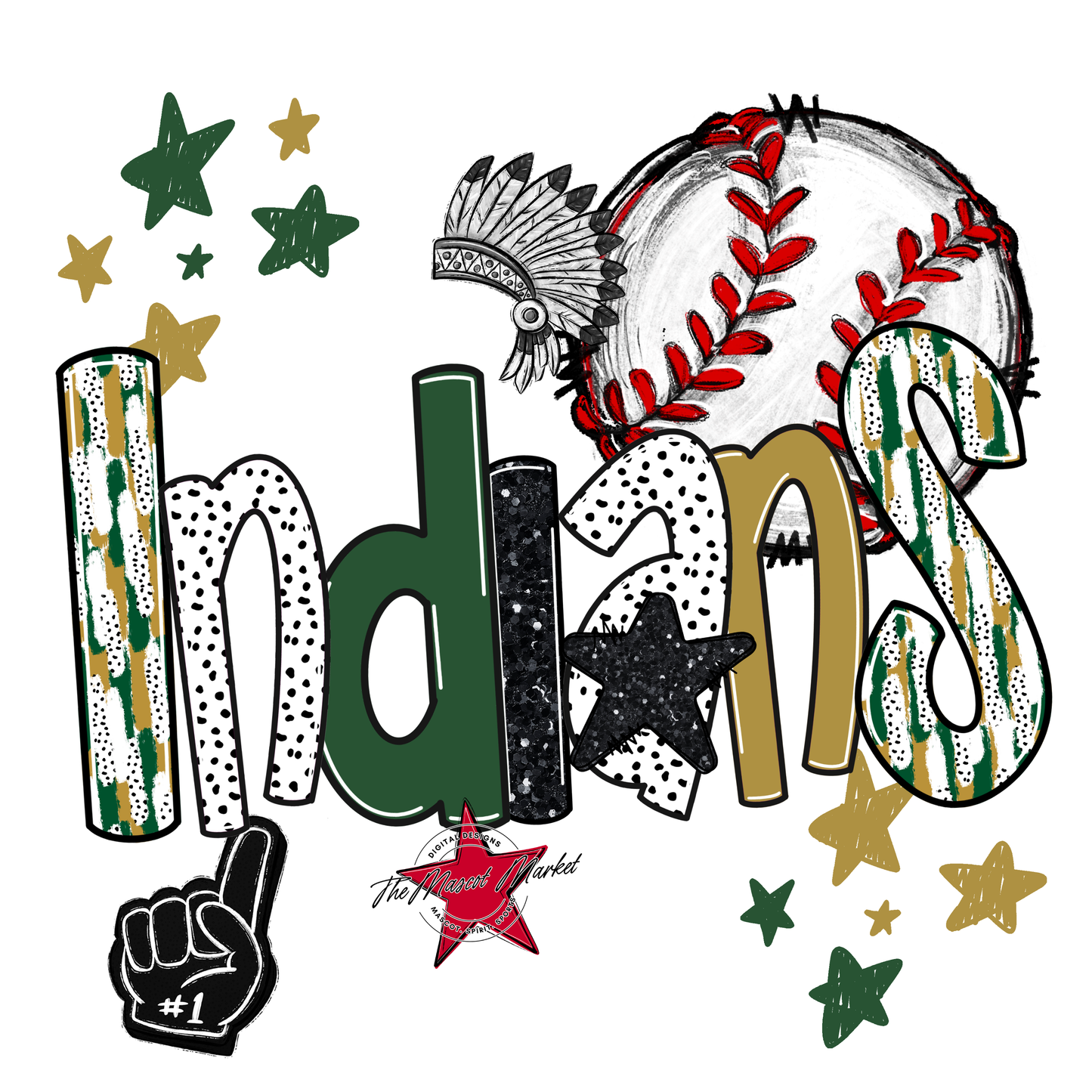 Indians Baseball Scrape-Green-Gold