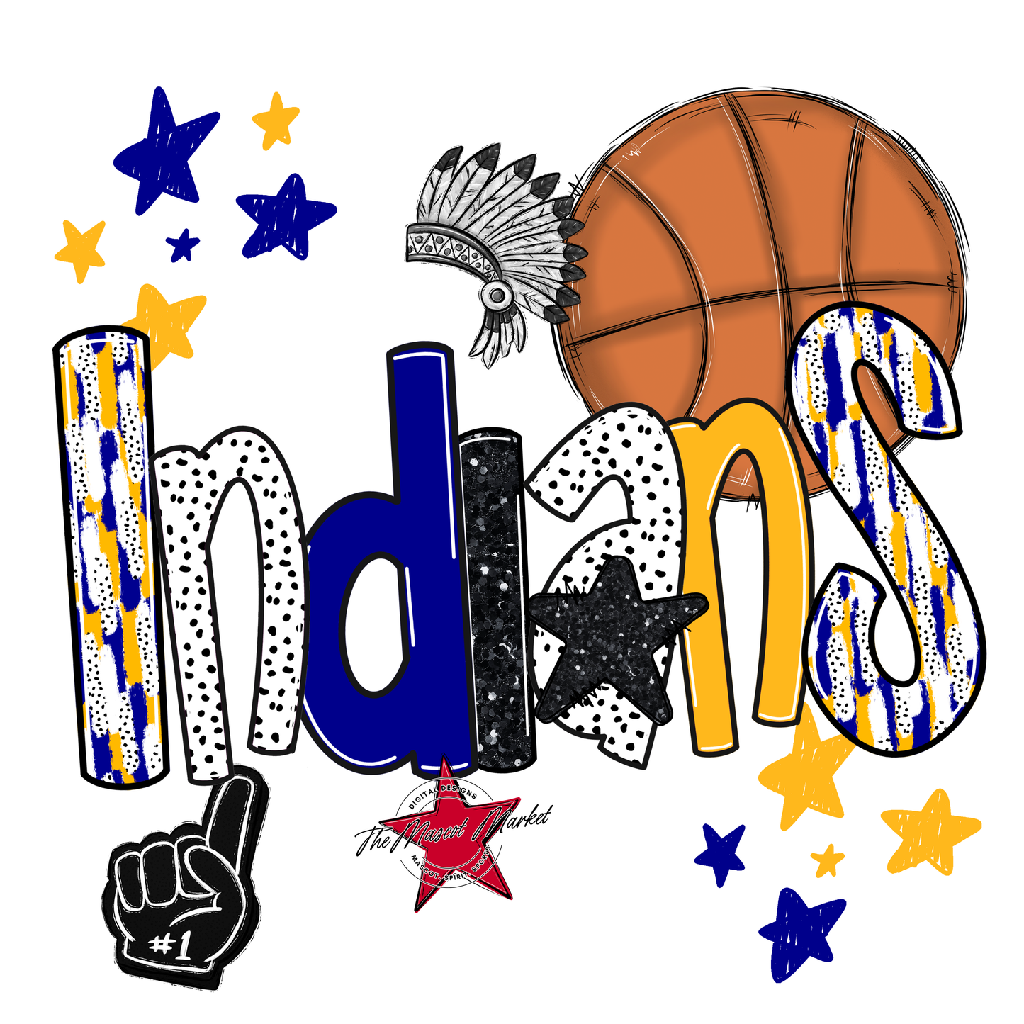 Indians Basketball Scrape-Blue-Yellow