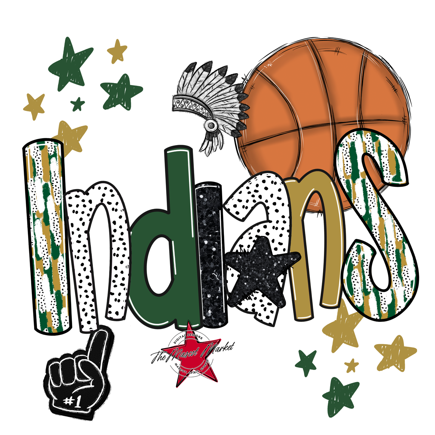 Indians Basketball Scrape-Green-Gold