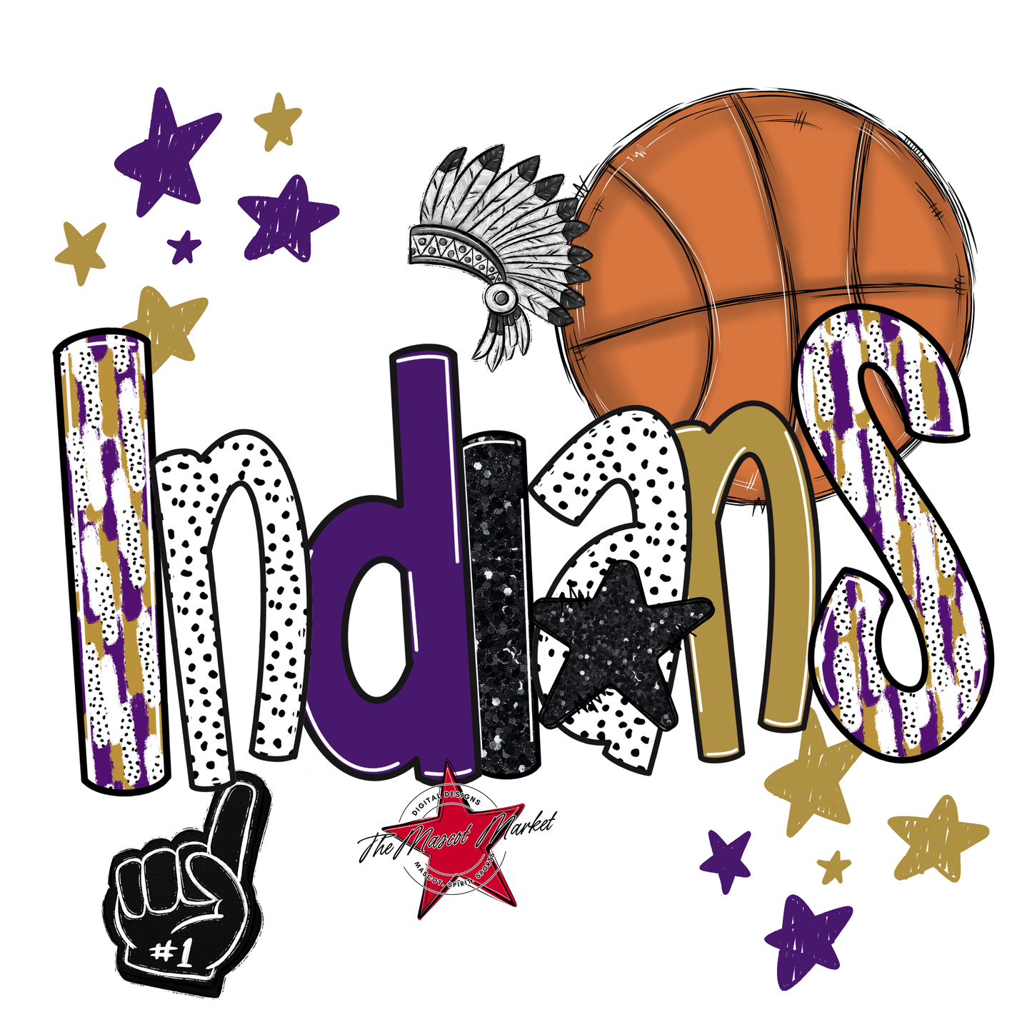 Indians Basketball Scrape-Purple-Gold