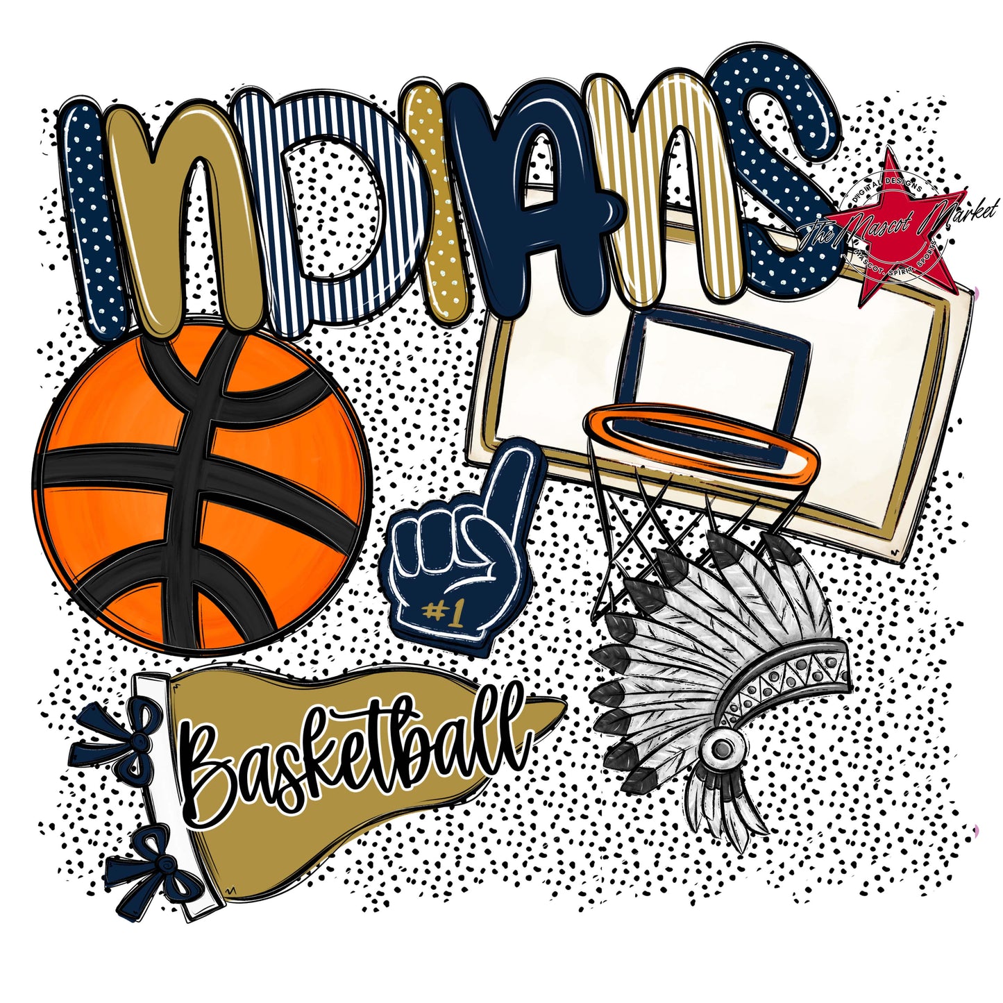 Indians Basketball Spirit-Navy & Gold