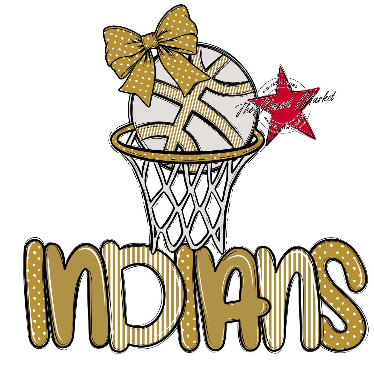 Indians Basketball Spirit Design-Gold