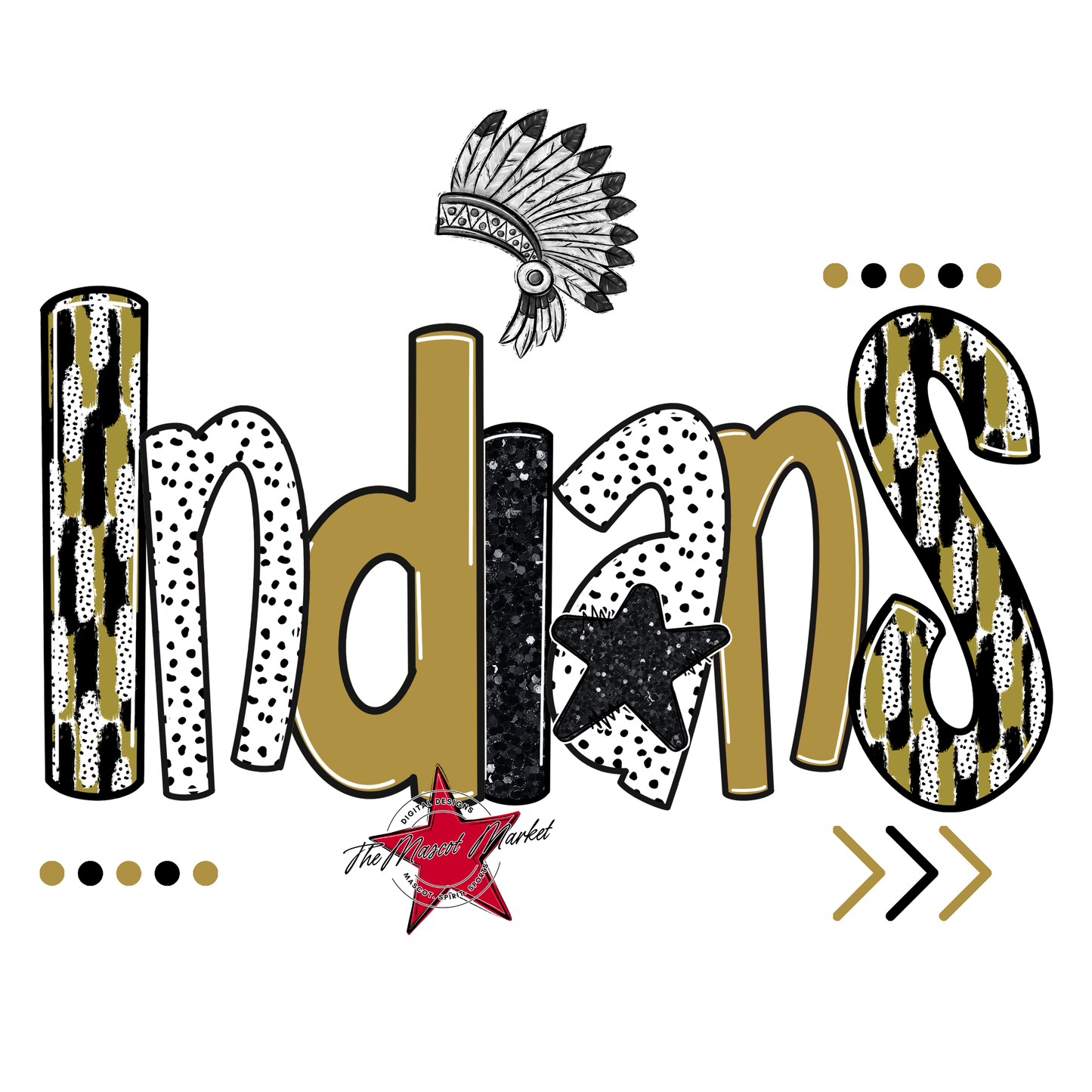 Indians Brushstroke Alpha w Arrows-Gold