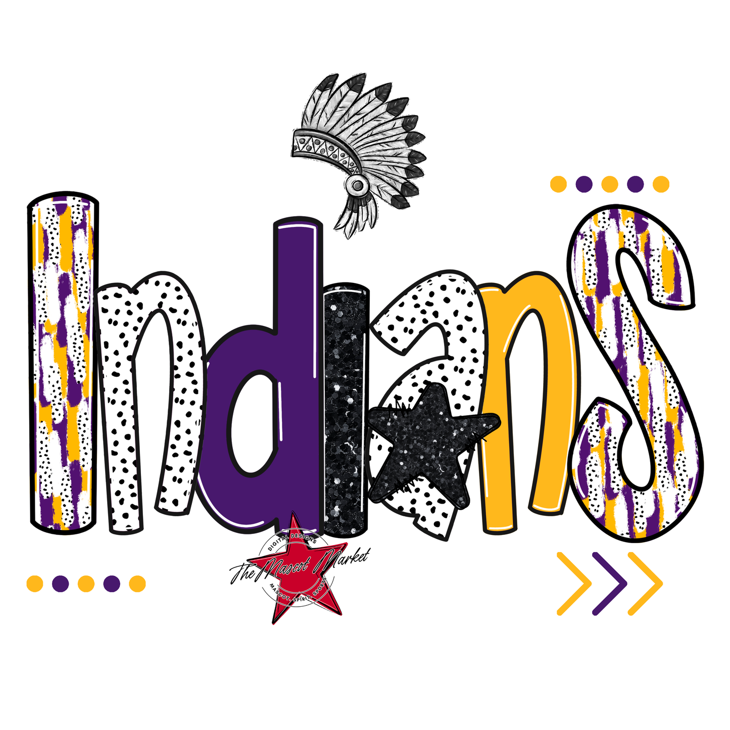 Indians Brushstroke Alpha w Arrows-Purple-Yellow