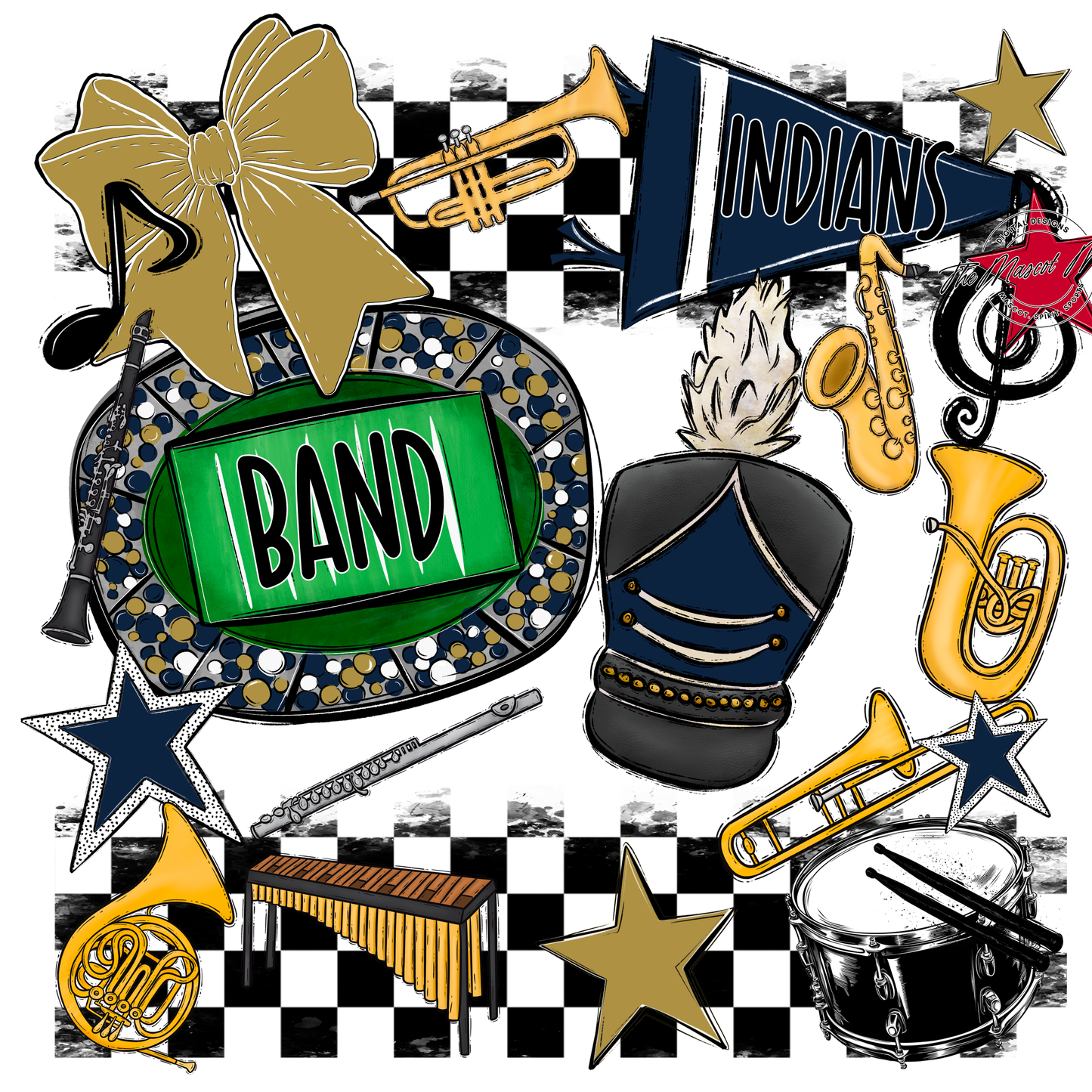 Indians Checkers Band Spirit Design-Navy-Gold