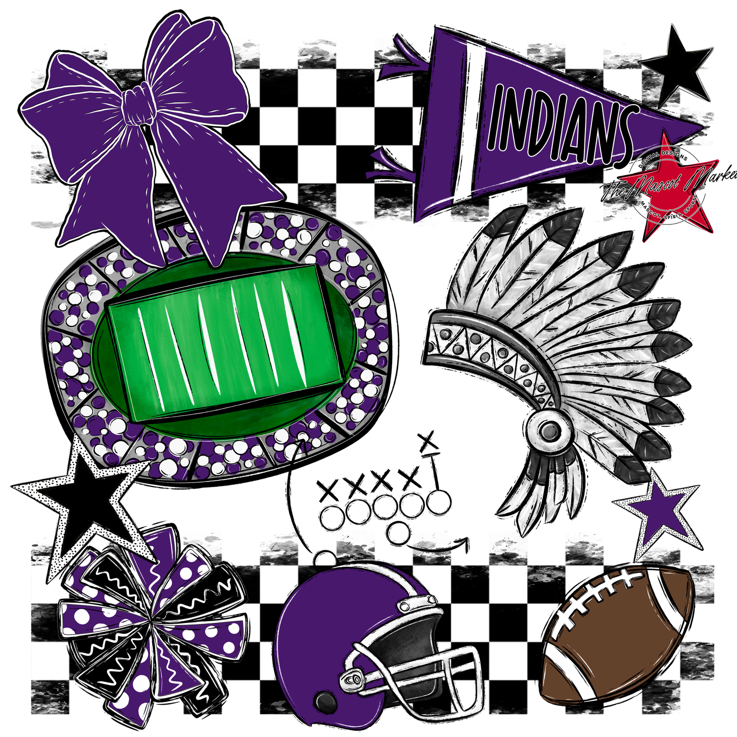Indians Checkers Mascot Spirit Design-Purple