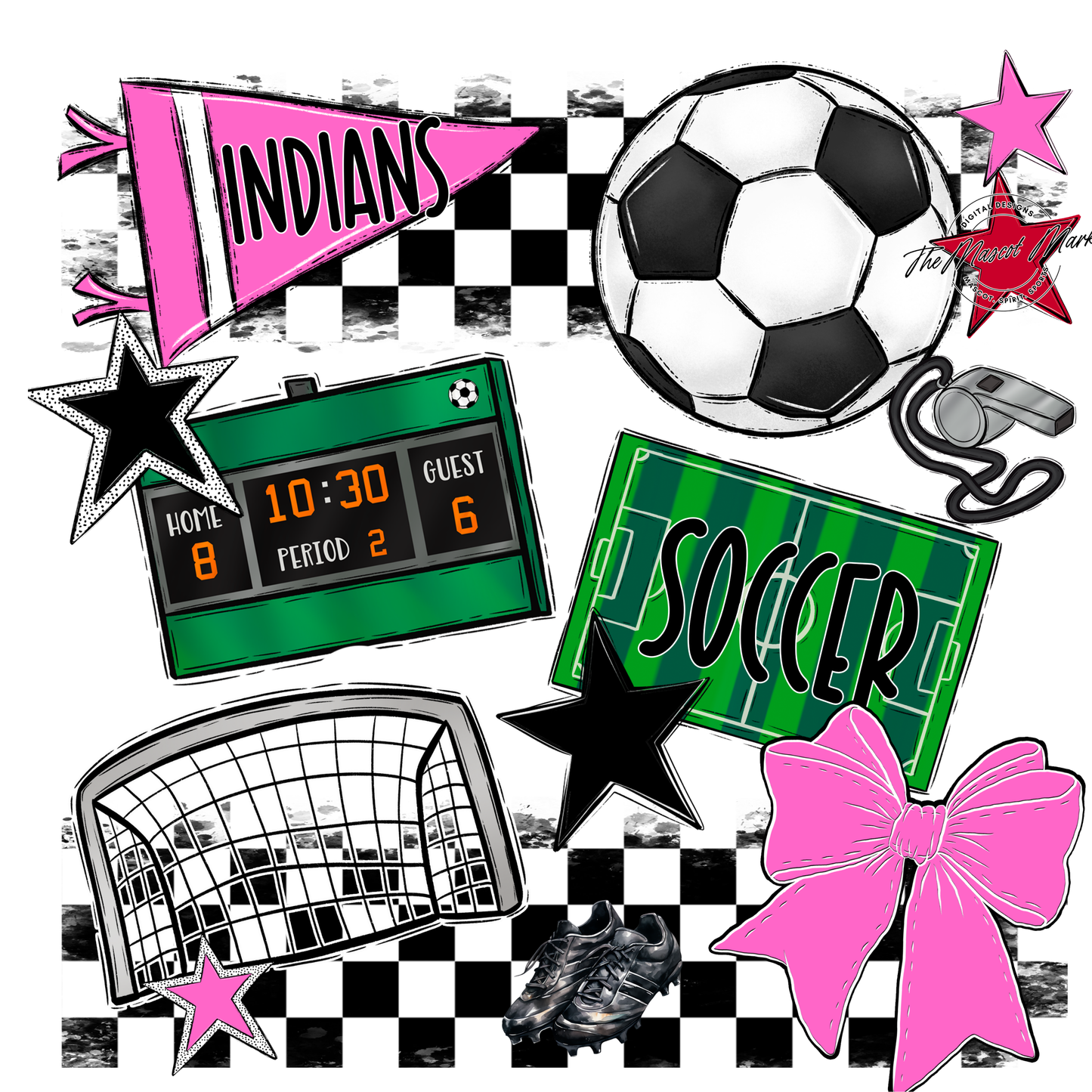 Indians Checkers Soccer Spirit Design-Baby Pink