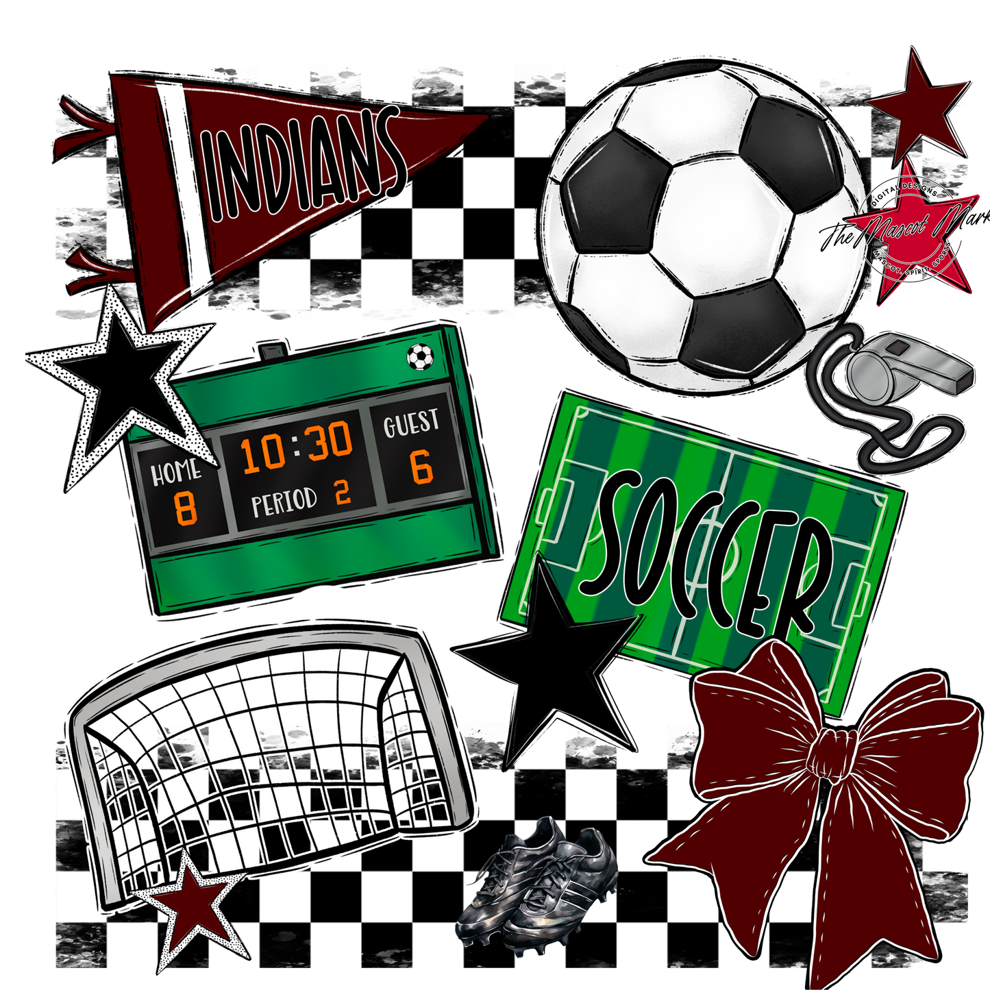 Indians Checkers Soccer Spirit Design-Maroon