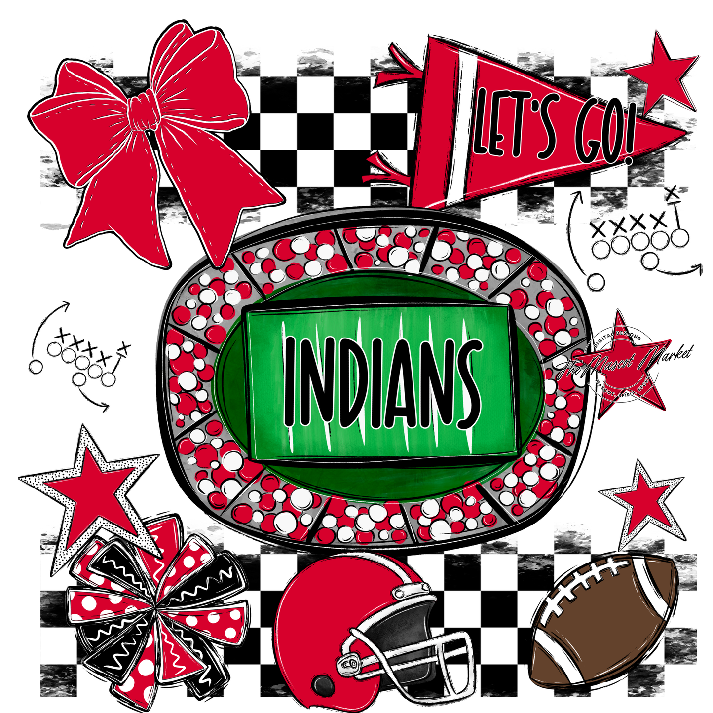 Indians Checkers Spirit Design-Red