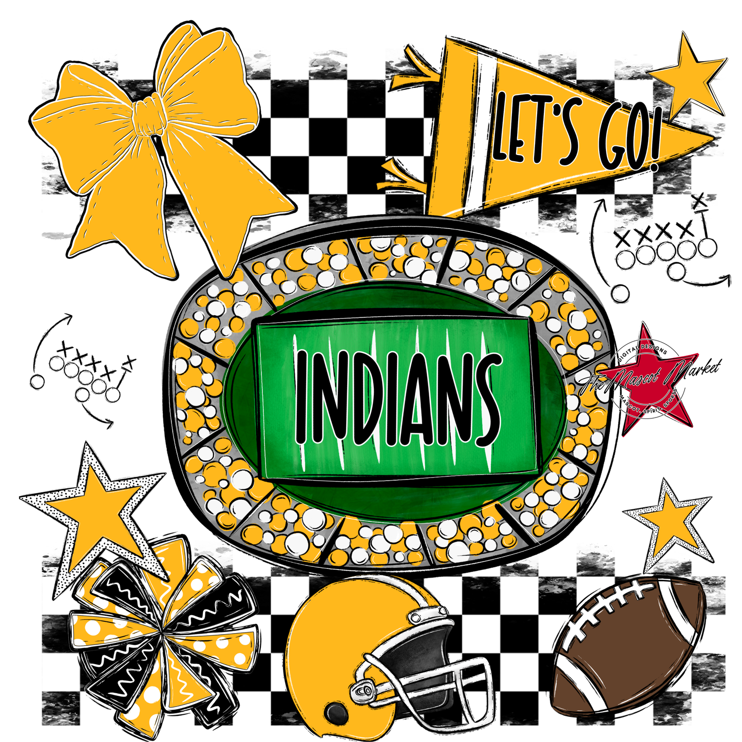 Indians Checkers Spirit Design-Yellow