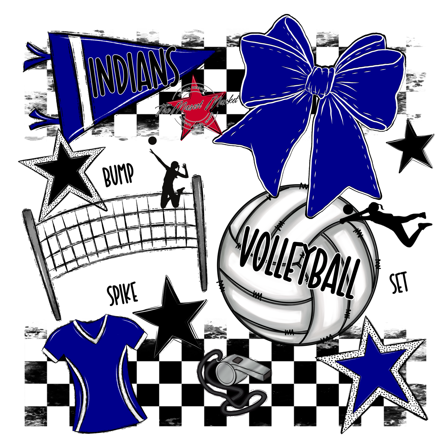 Indians Checkers Volleyball Spirit Design-Blue
