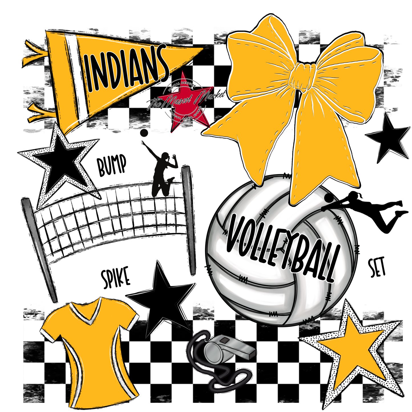 Indians Checkers Volleyball Spirit Design-Yellow