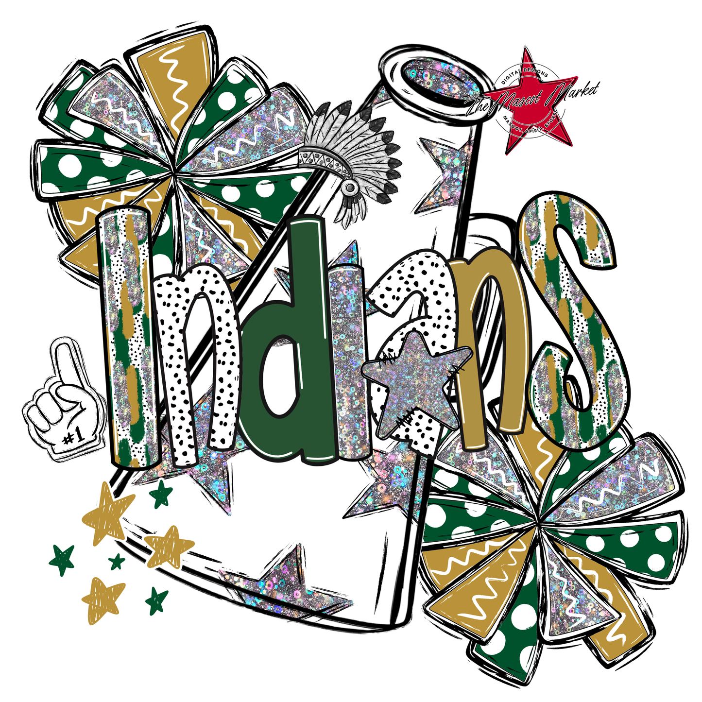 Indians Cheer Megaphone Scrape-Green-Gold