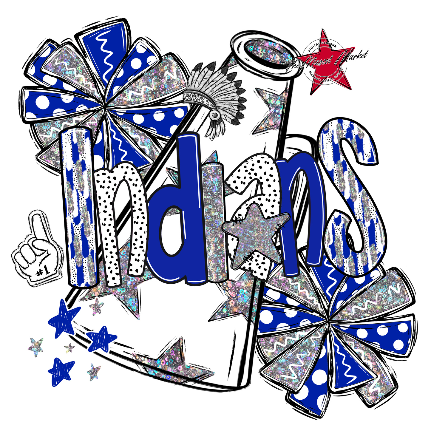 Indians Cheer Megaphone Scrape-Royal Blue