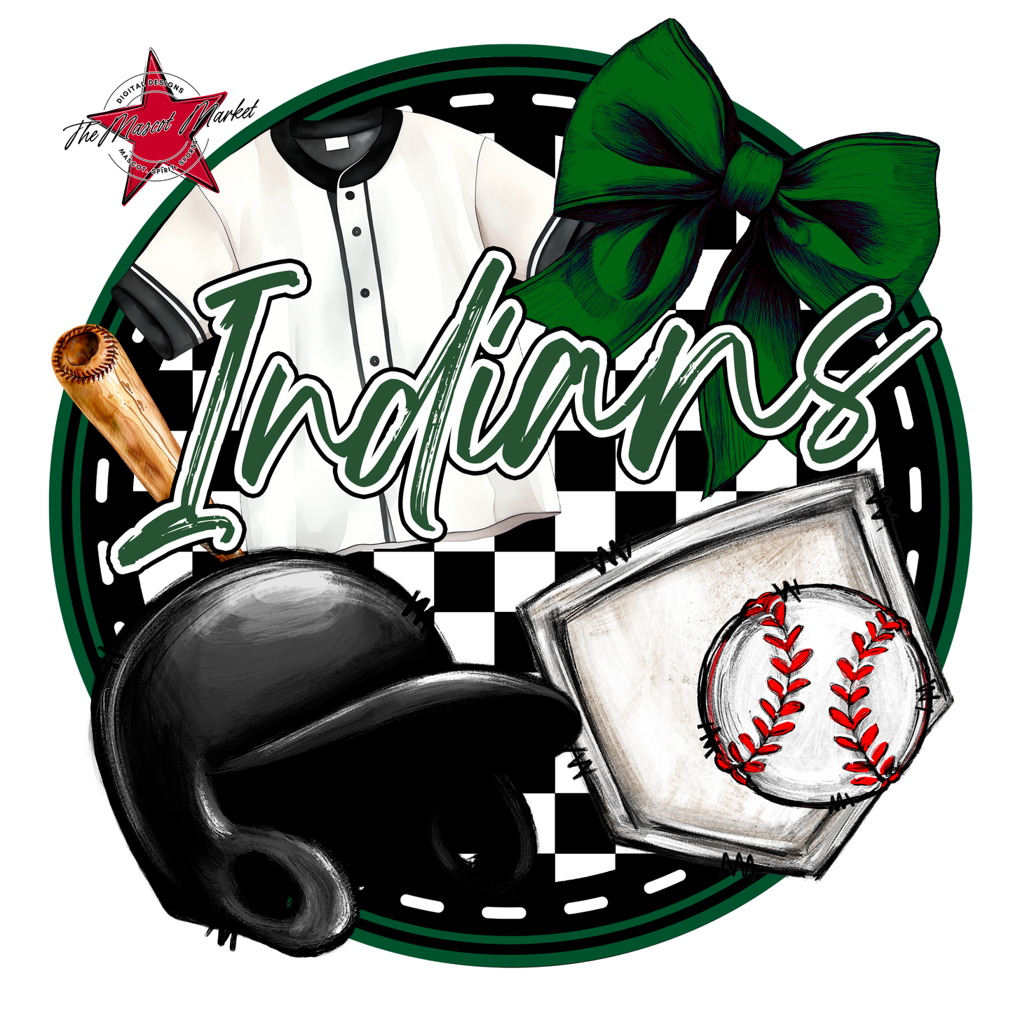 Indians Circle Baseball Design-Green
