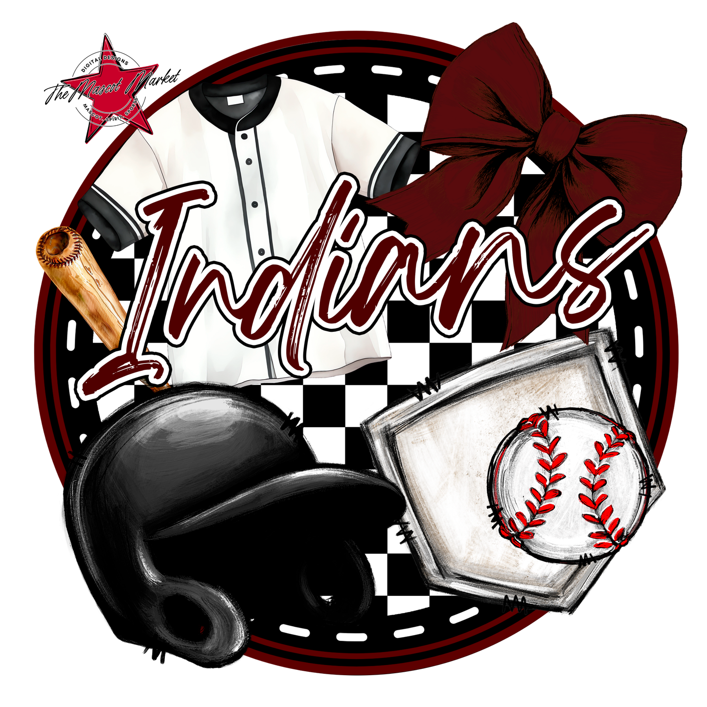 Indians Circle Baseball Design-Maroon