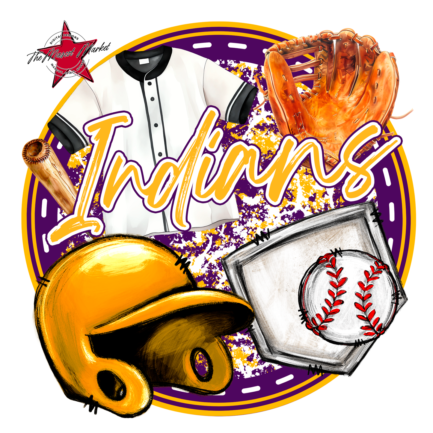 Indians Circle Baseball Design-Purple-Yellow