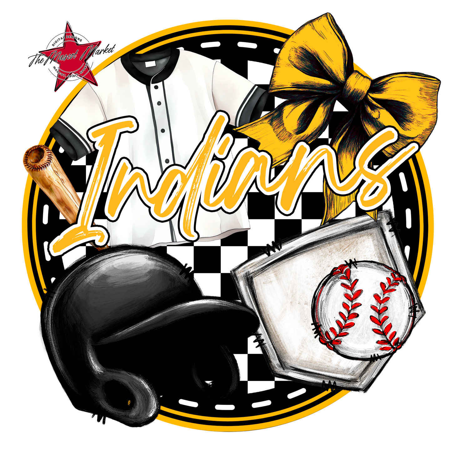Indians Circle Baseball Design-Yellow