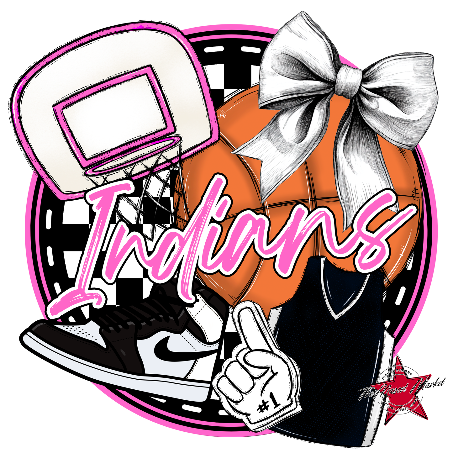 Indians Circle Basketball Design-Baby Pink