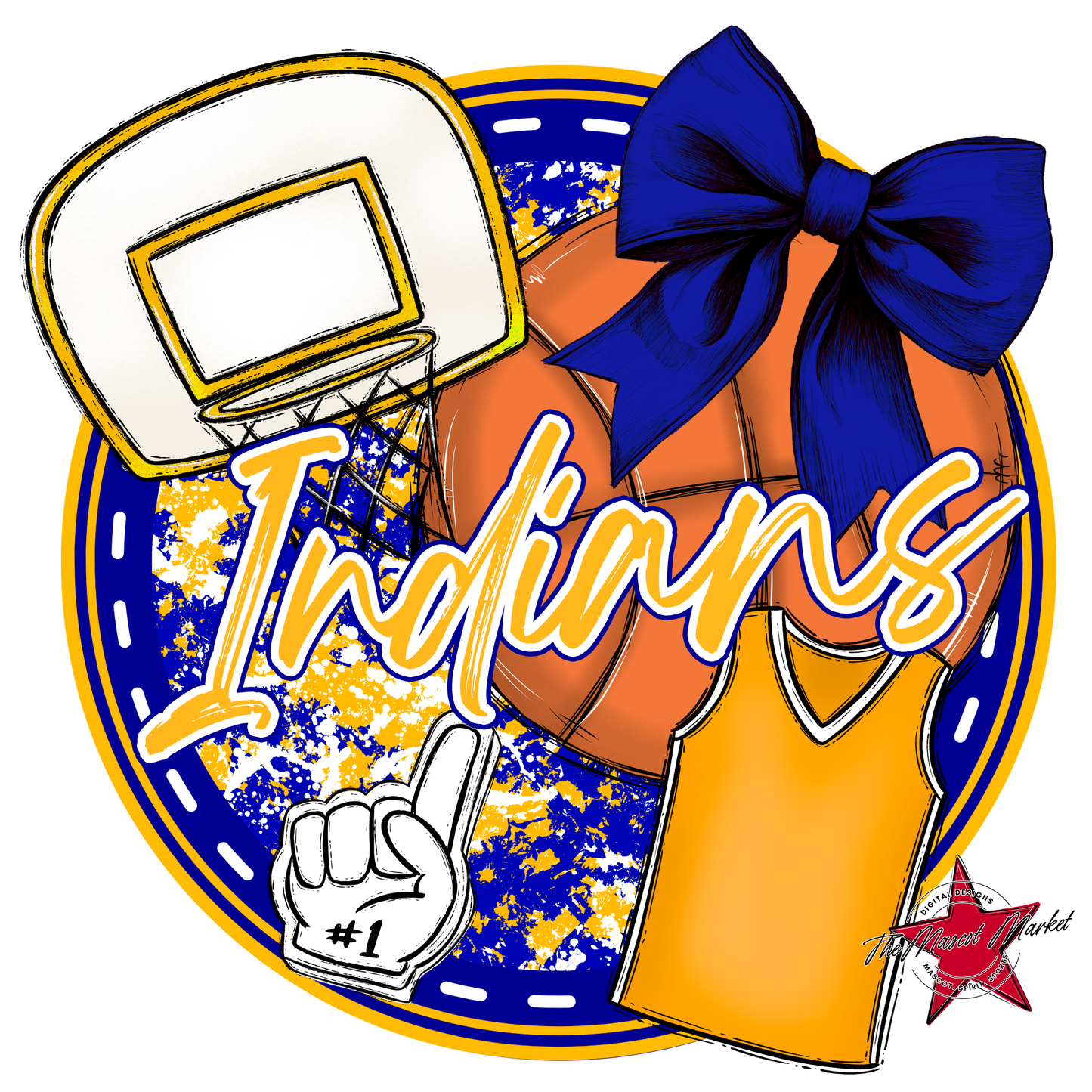 Indians Circle Basketball Design-Blue-Yellow