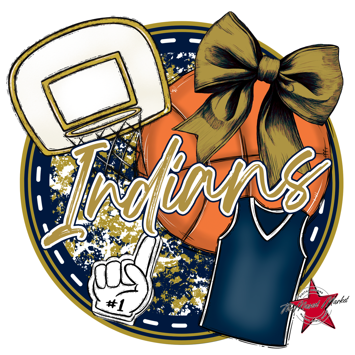 Indians Circle Basketball Design-Navy-Gold