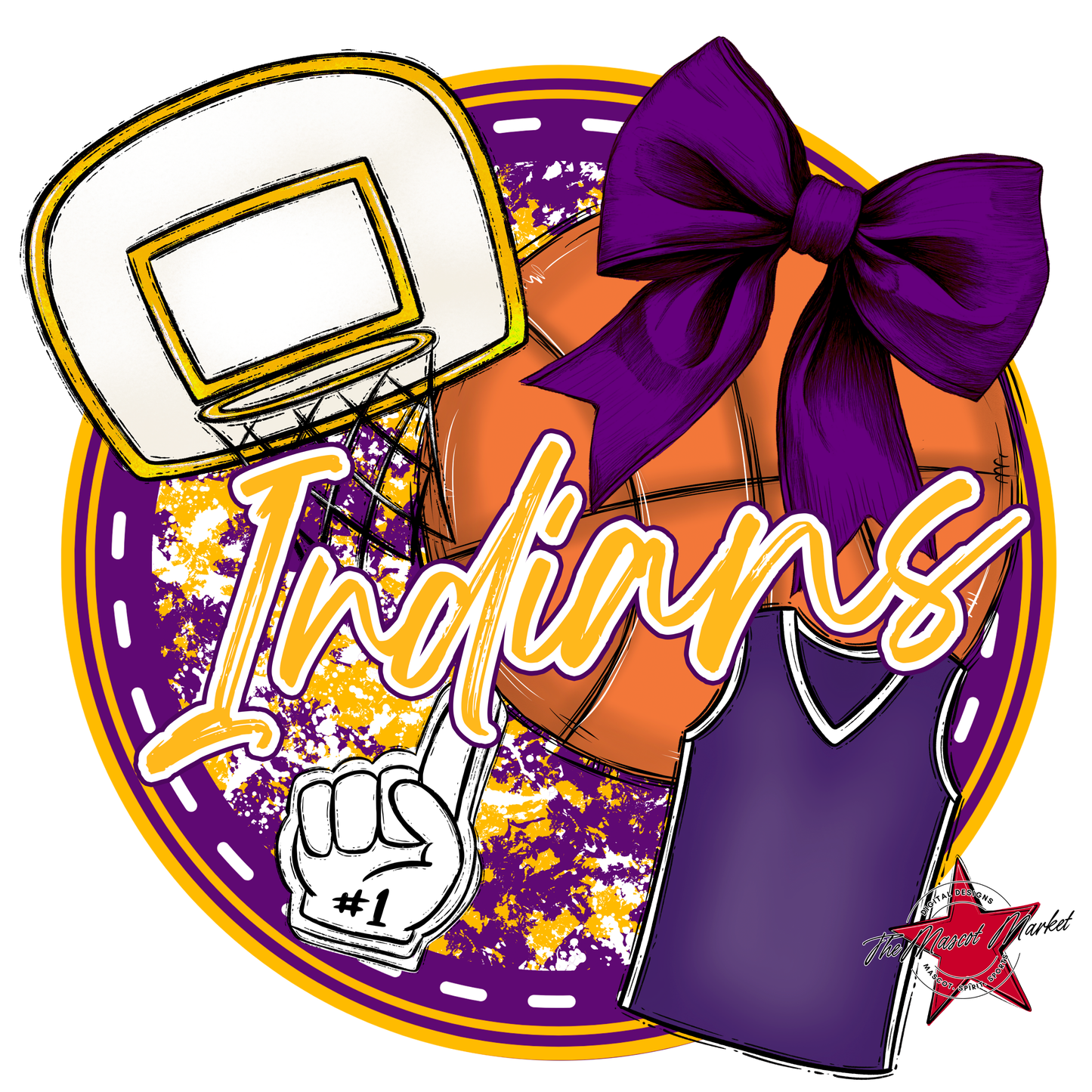 Indians Circle Basketball Design-Purple-Yellow