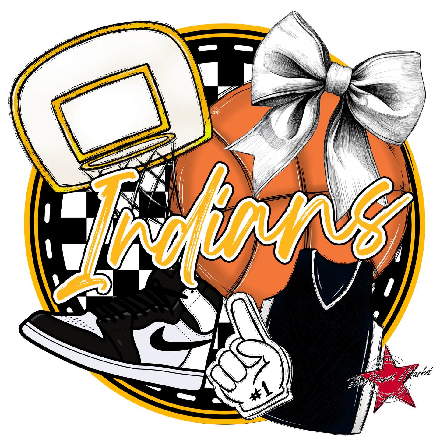 Indians Circle Basketball Design-Yellow