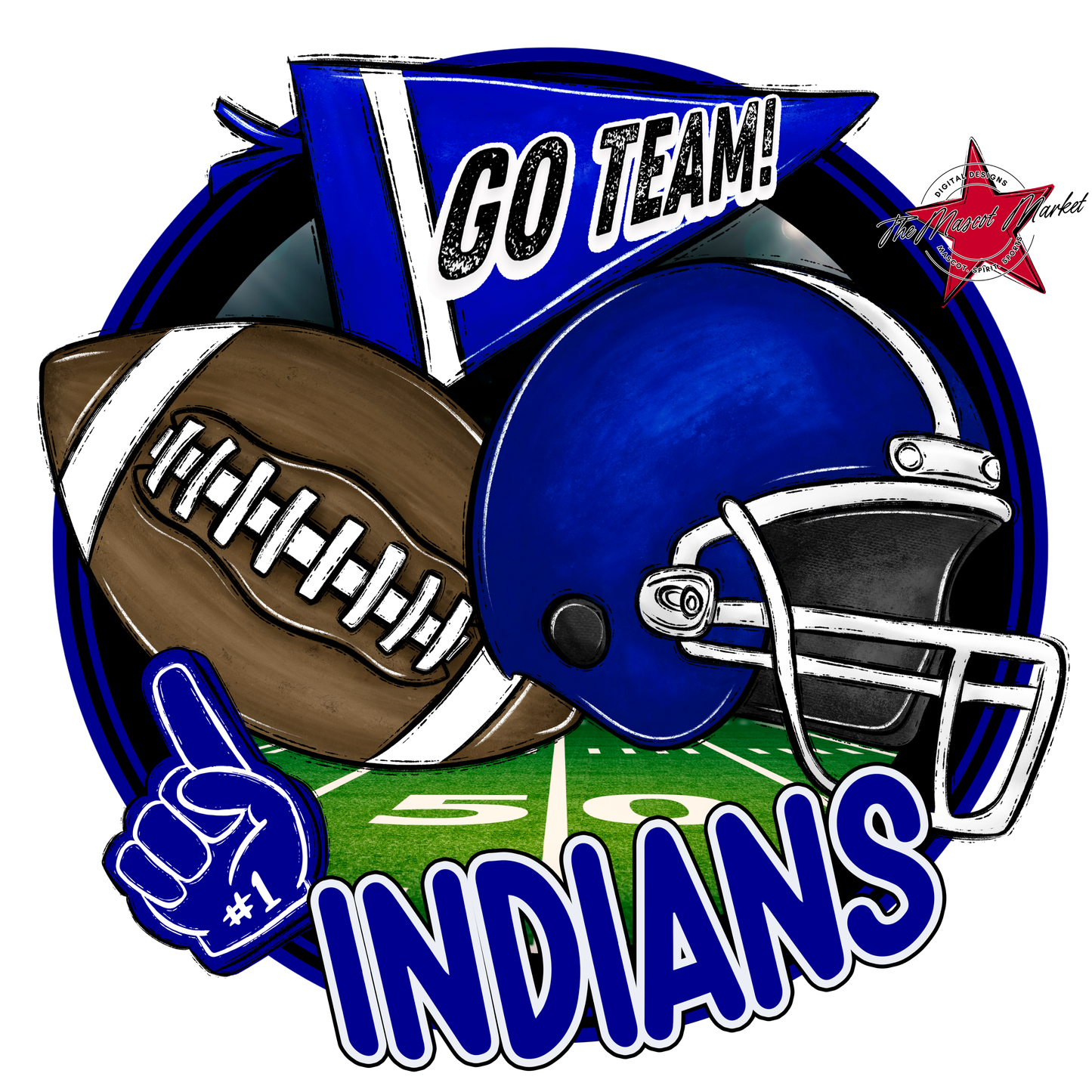 Indians Circle Football Design-Blue