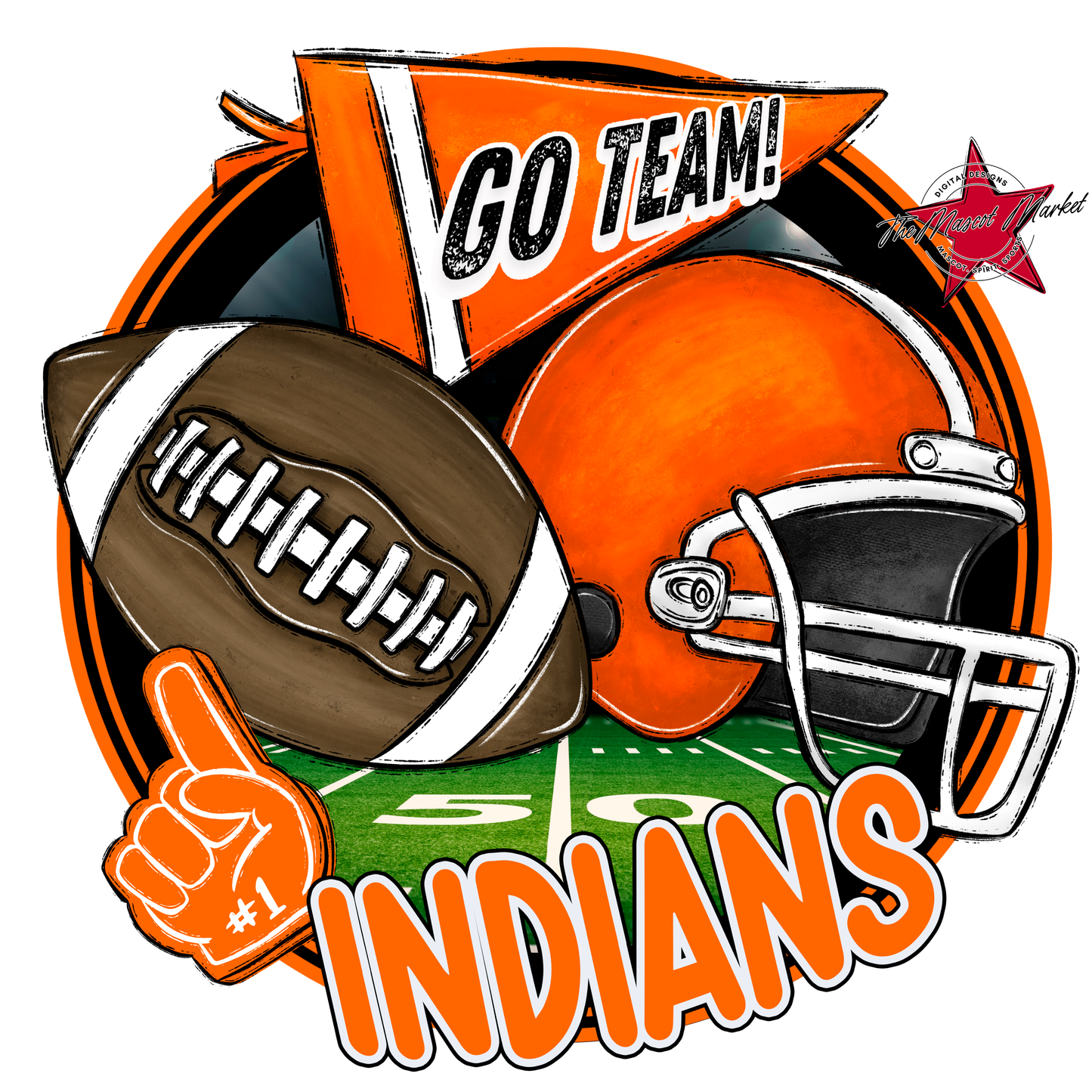 Indians Circle Football Design-Orange