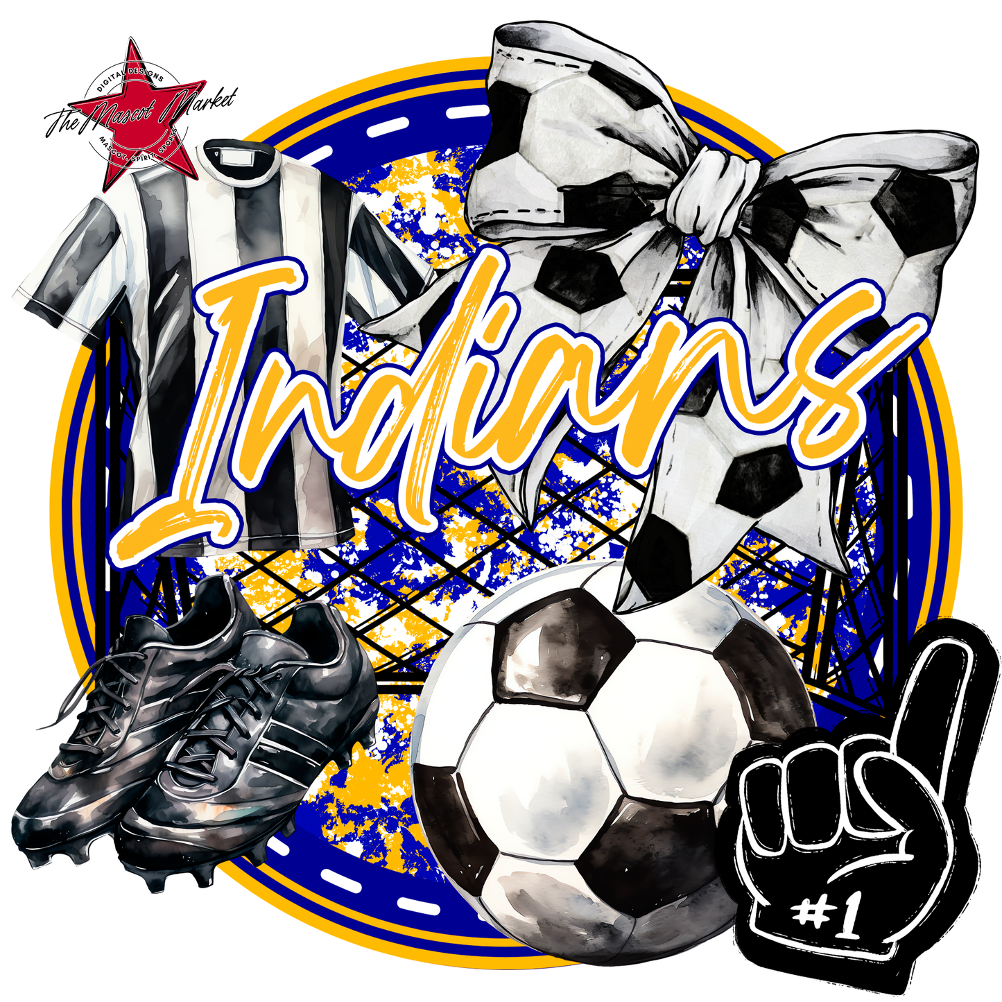 Indians Circle Soccer Design-Blue-Yellow
