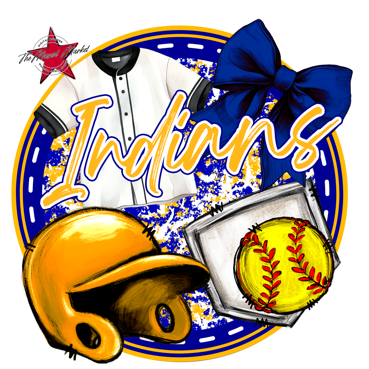 Indians Circle Softball Design-Blue-Yellow