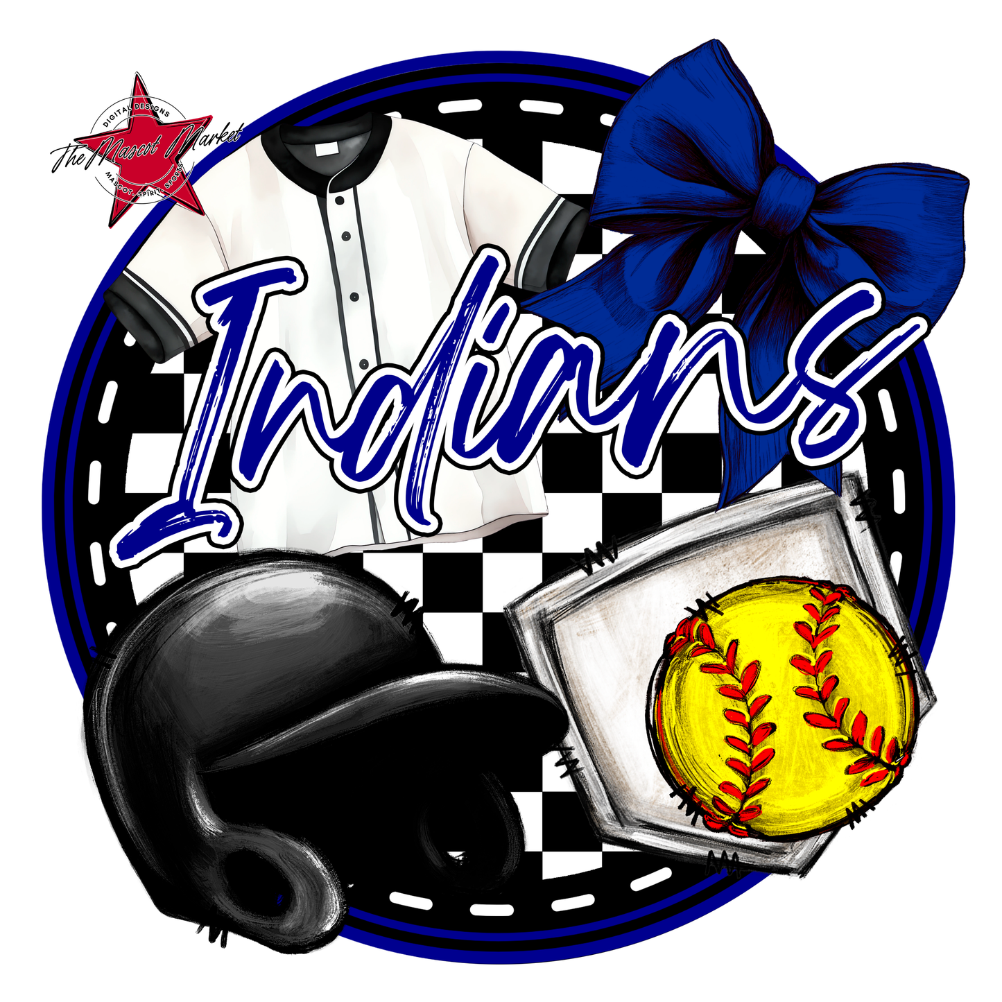 Indians Circle Softball Design-Blue