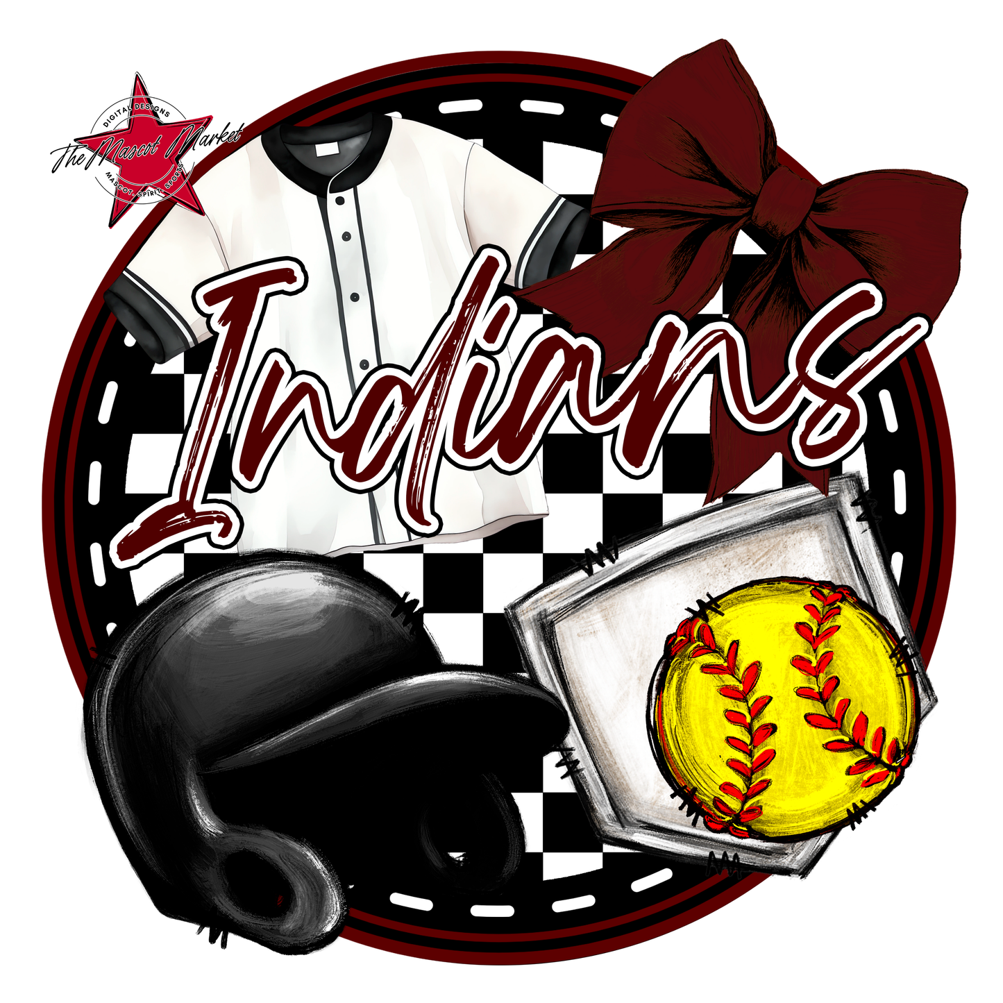 Indians Circle Softball Design-Maroon