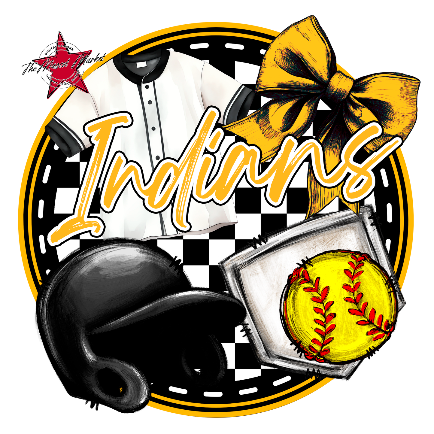 Indians Circle Softball Design-Yellow