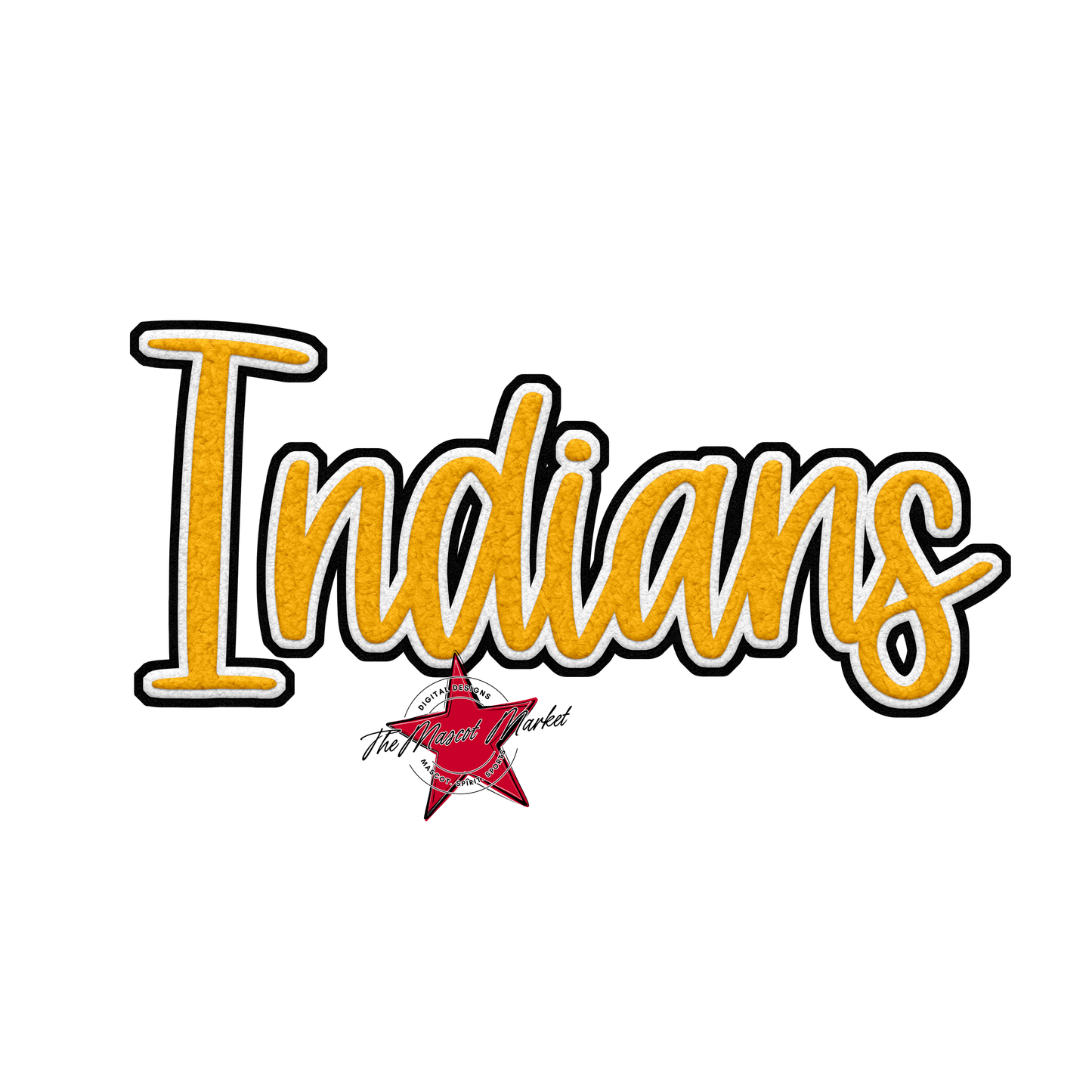 Indians Faux Chenille Patch-Yellow