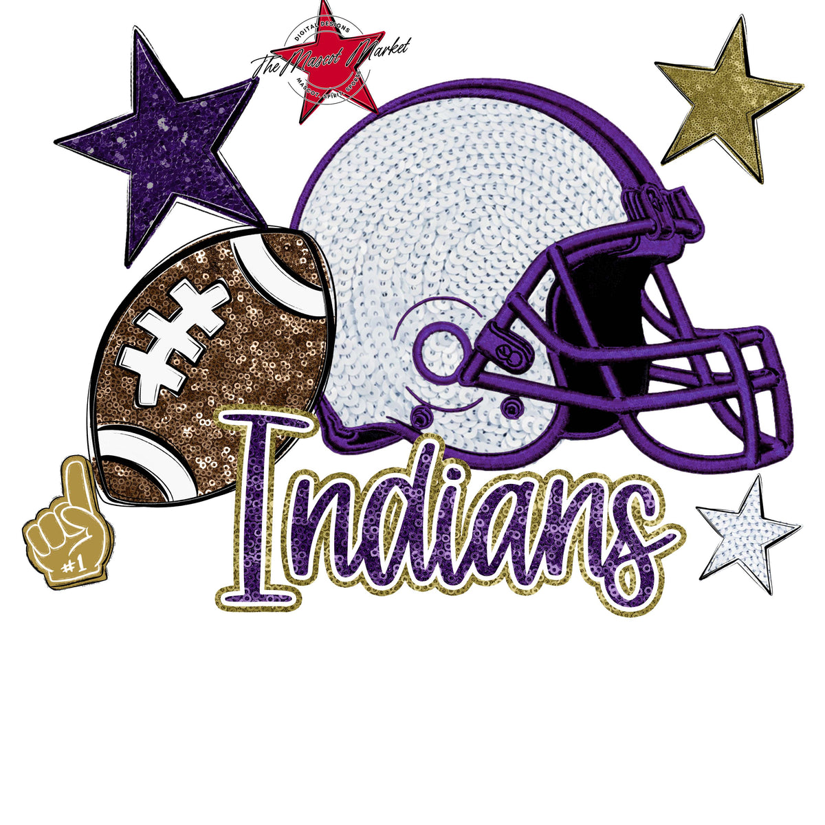 Indians Football Embroidered Sequins Design-Purple & Gold