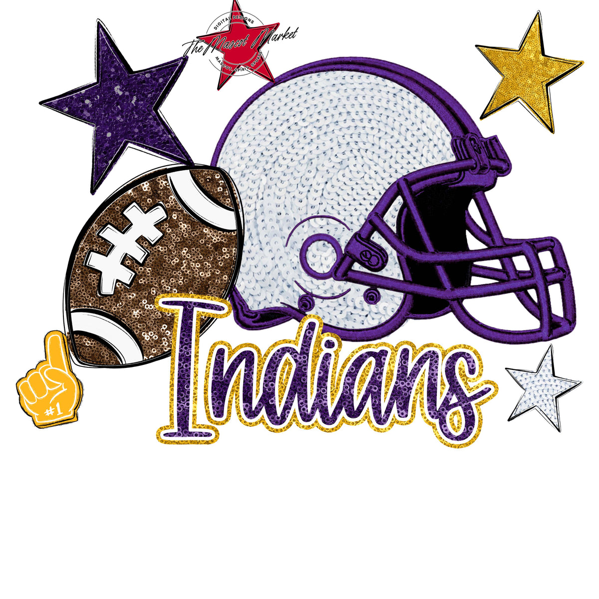 Indians Football Embroidered Sequins Design-Purple & Yellow