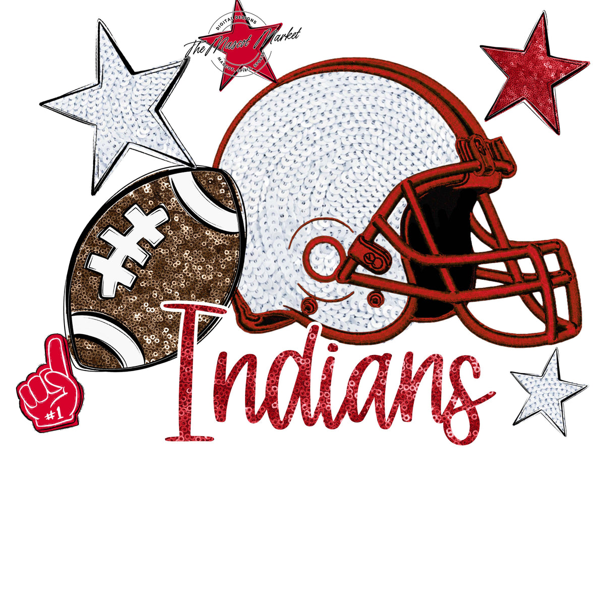 Indians Football Embroidered Sequins Design-Red